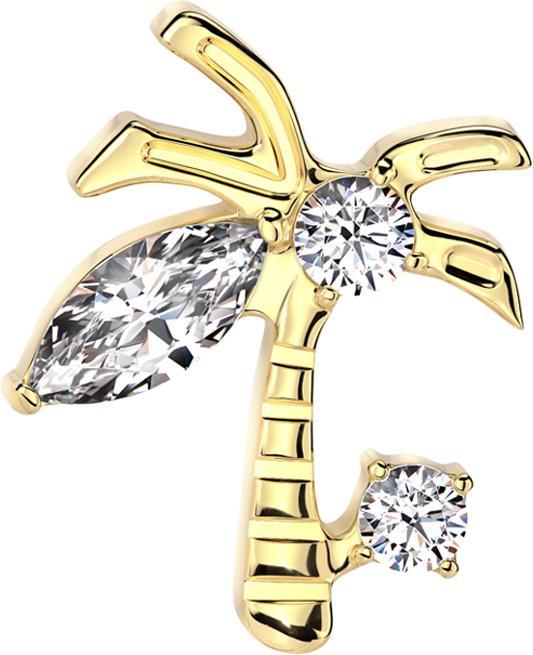 Actual product image Star Piercing Threadless vergoldet Palme Kristalle silber (Titanium G23, without brass)