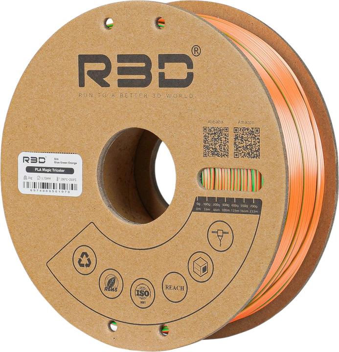 Image du produit R3D eSilk Mystic-PLA Filament Bleu-Vert-Orange 1.75mm 1Kg (PLA, 1.75 mm, 1000 g, Multicolore)