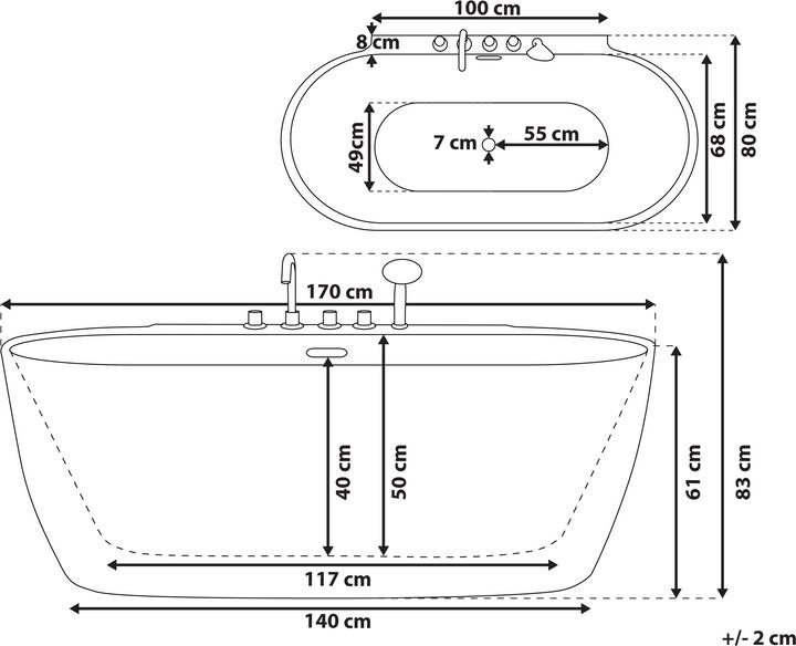 Actual product image Beliani Bathtub freestanding white with tap oval 170 x 80 cm ROTSO (286 l, 80 cm, 170 cm)