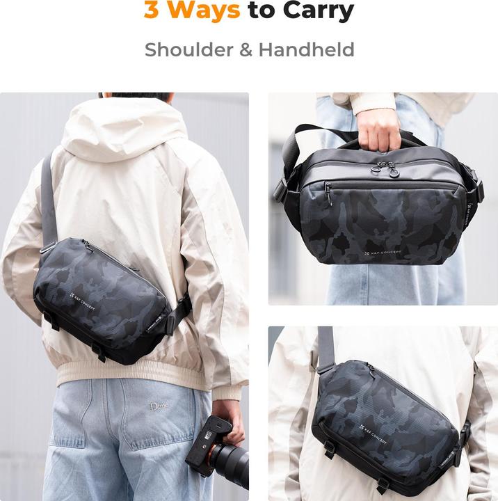 Actual product image K&F Concept Sling Bag 10L Urban Wander 01 (Black+Camouflage) (Camera shoulder bag, 10 l)