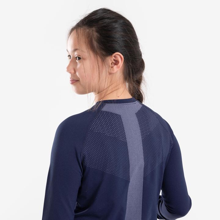 Image du produit Kiprun Maillot de course manches longues enfants respirant - Skincare bleu foncé/gris (152)