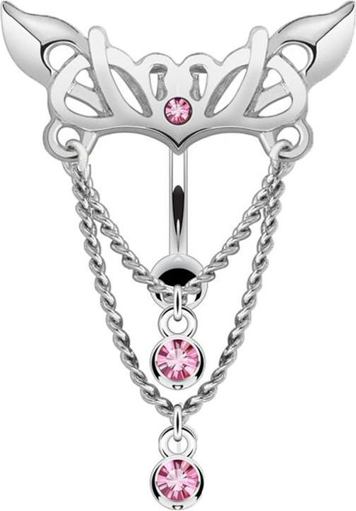 Image du produit Star Piercing Banane argentée avec boule Chaîne de lustre avec cristal rose (Laiton, Acier chirurgical 316L)