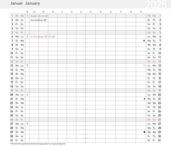 Nährwerte und Zutaten Taschenkalender Pluto geheftet PVC burgund 2025 (Deutsch, Französisch, Italienisch, Englisch)