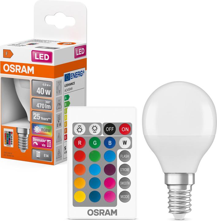 Produktbild Osram Led Retrofit Rgbw Lamps With Remote Control (E14, 40 W, 470 lm, 1 x, F)