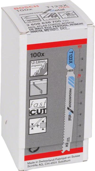 Image du produit Bosch Professional Zubehör Lame de scie sauteuse PRO Metal thick and thin T123XF, 100 mm, 100 pcs.