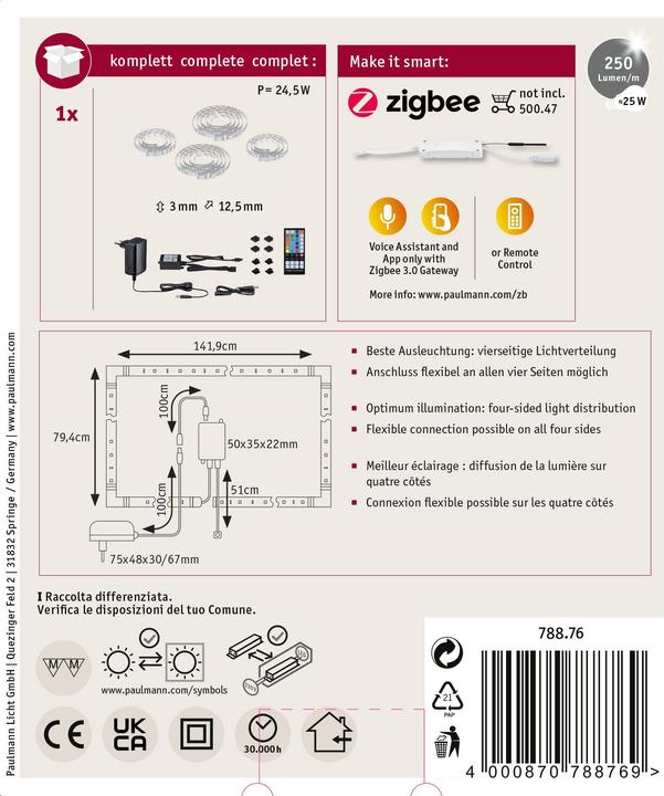 Immagine prodotto Paulmann Set di strisce MaxLED 250 (Bianco caldo, 428 cm, Interno)