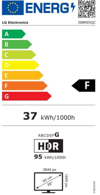 Energy Label LG UltraWide 38BR85QC-W Monitor 95,29cm (37,5 Zoll) (3840 x 1600 pixels, 38")