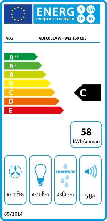 Label énergétique AEG Adf6051aw (Hotte écran plat)