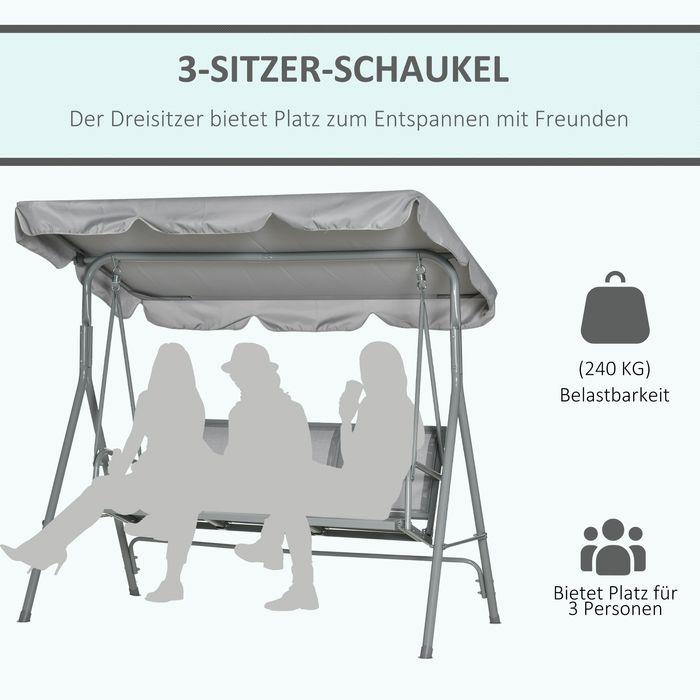 Image du produit Swisshandel24 Hollywood swing Balançoire de jardin 3 places Banc de balançoire avec toit Métal Gris+Argent 170 x