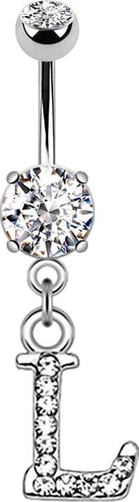 Actual product image Star Piercing Banana silver with pendant crystal letter L (Brass, Surgical steel 316L)