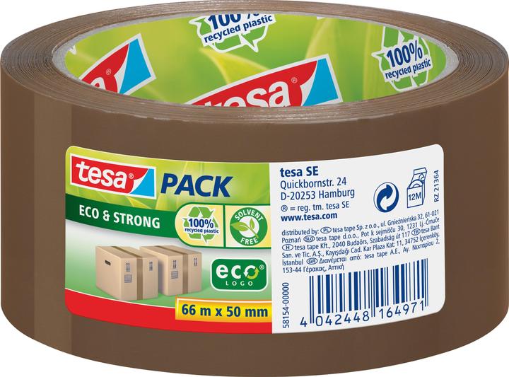 tesa tesapack ECO & STRONG Paketband - Umweltschonendes Packband aus 100 % recyceltem Kunststoff (50 mm)