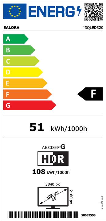Etichetta energetica Salora 43QLED320 (43", QLED, 4K)