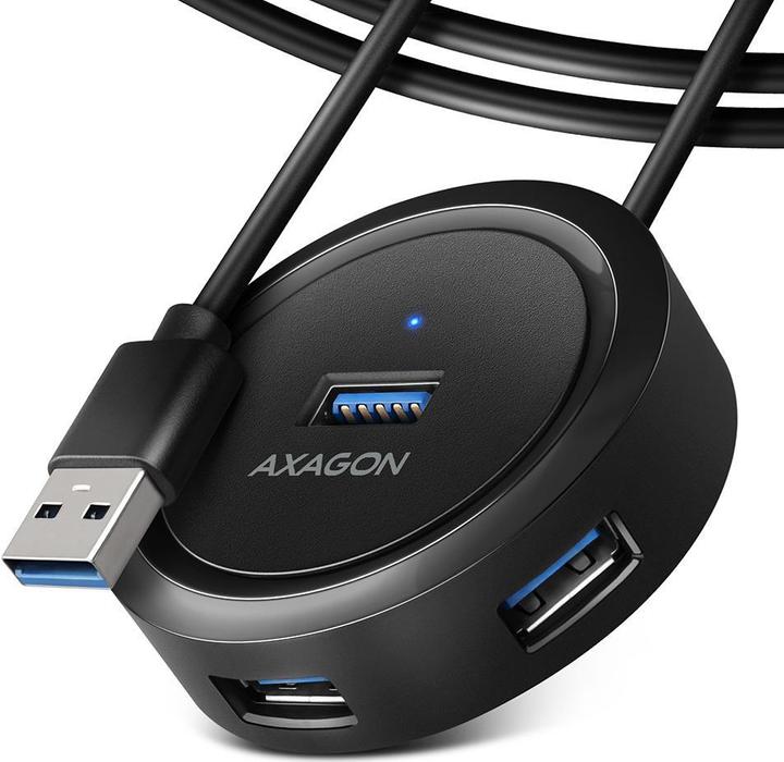 Actual product image Axagon HUE-P1AL interface hub USB 3.2 Gen 1 (3.1 Gen 1) Type-A Black (USB-C, 4 Ports)