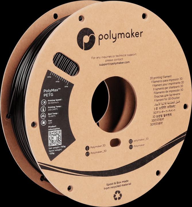 Produktbild Polymaker PolyMax PETG V2 - Black - 1.75mm (PETG, 1.75 mm, 750 g, Schwarz)