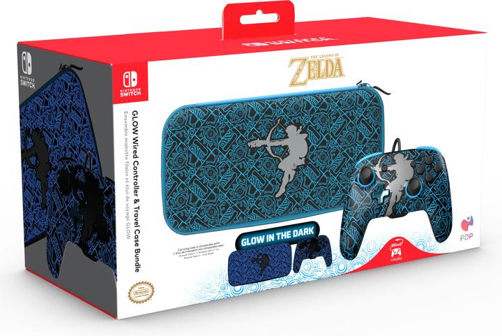 Image du produit PDP Ensemble avec manette REMATCH GLOW et étui de voyage GLOW : Sheikah Shoot, Pour Nintendo Switch, Nin (Switch OLED, Switch)