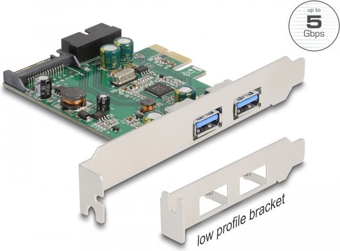 Image du produit Delock Carte PCI Express x1 vers 2 x externe USB 3.2 Gen 1 type A + 1 x interne USB 19 broches mâle