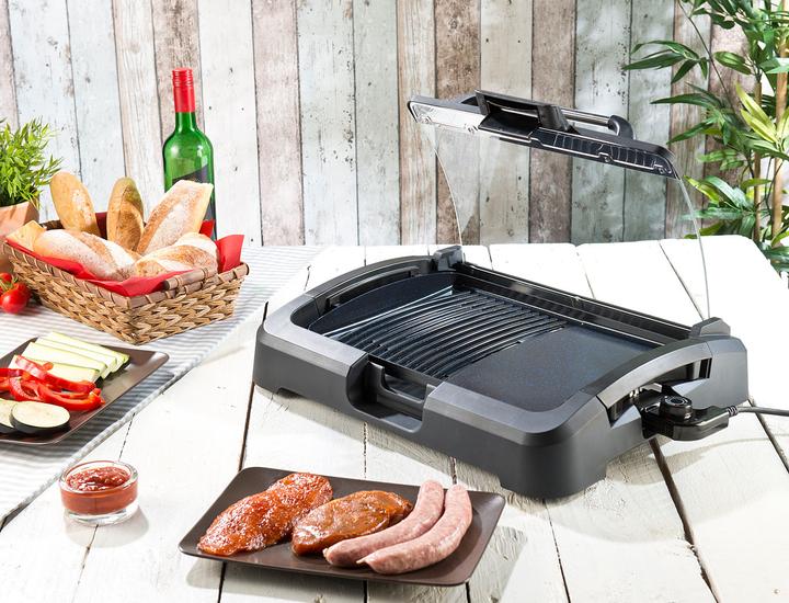 Image du produit Rosenstein & Söhne Gril de table XL avec couvercle en verre et plaque de gril en céramique