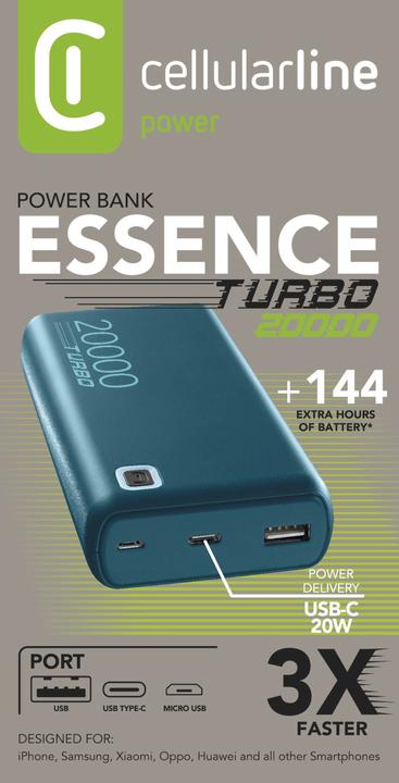 Produktbild Cellularline Essence Turbo 20000 (20000 mAh, 20 W, 74 Wh)