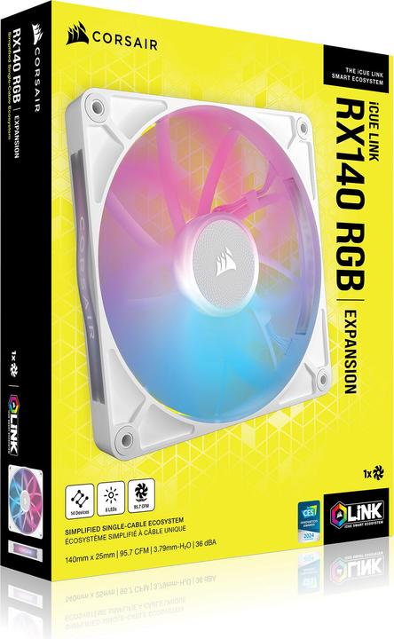 Produktbild Corsair RX RGB Series, iCUE LINK RX140 RGB White, 140mm RGB Fan, Single Fan (140 mm, 1 x)