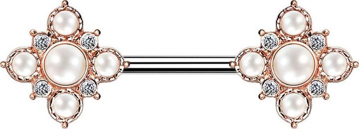 Produktbild Star Piercing Barbell rosegold Vintage Blume mit Perlen (Chirurgenstahl 316L, Messing)