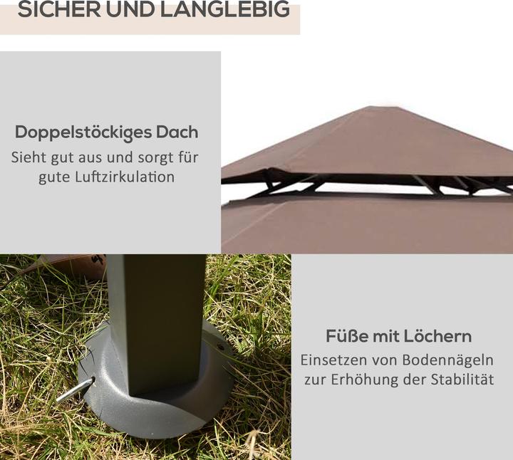 Actual product image Outsunny Barbecue gazebo Flame-retardant double roof Coffee brown+black 245 x 148 x 252 cm (245 cm, 150 cm)