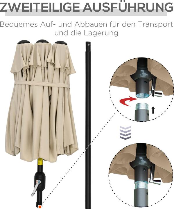 Produktbild Outsunny Doppelseitiger Sonnenschirm mit Winddach (1.47 m)