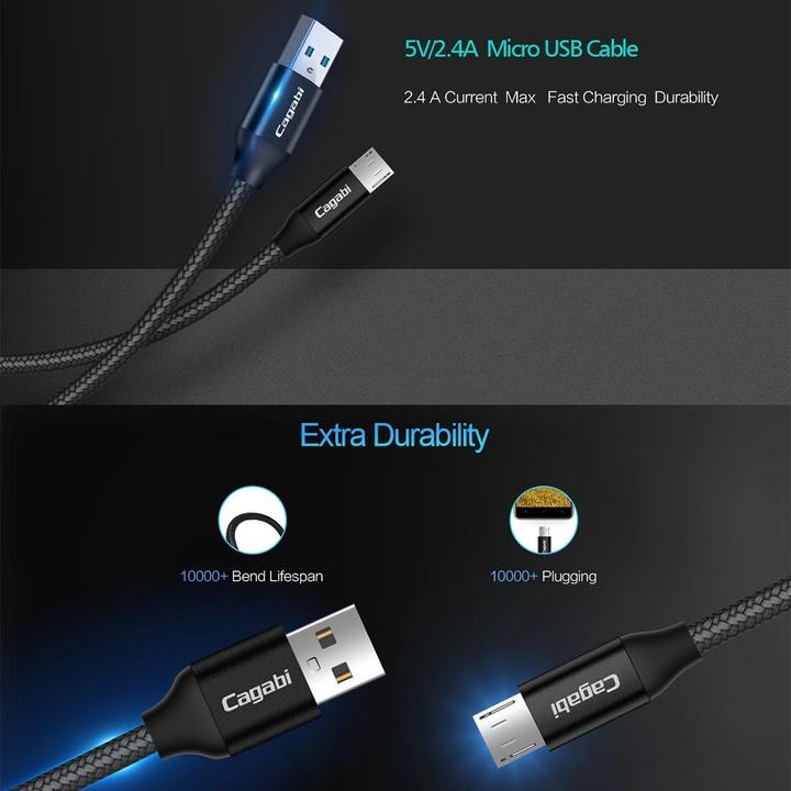Image du produit Cagabi Cordon de charge Micro-USB, 3m, rond, couleur or (3 m)