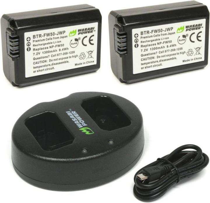Actual product image Wasabi Power 2 batteries FW50 and dual charger (Set)
