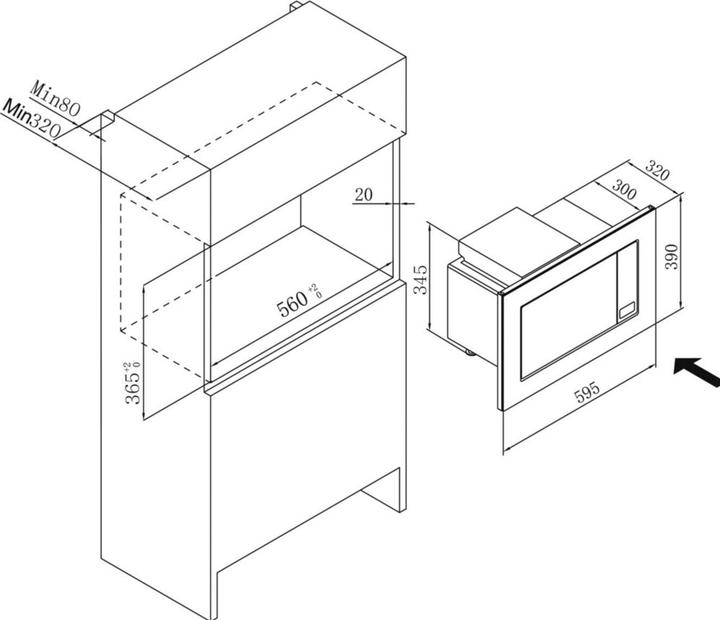 Produktbild Amica Einbau Mikrowelle Einbaumikrowelle 20 ltr, BxHxT 59,5 x 39 x 32 cm (20 l)
