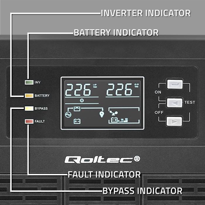 Image du produit Qoltec ZASILACZ AWARYJNY UPS 3KVA | 3000W | POWER FACTOR 1.0 | LCD | EPO | USB | ON-LINE (3 VA, 3000 W, Double convertisseur en ligne Onduleur)