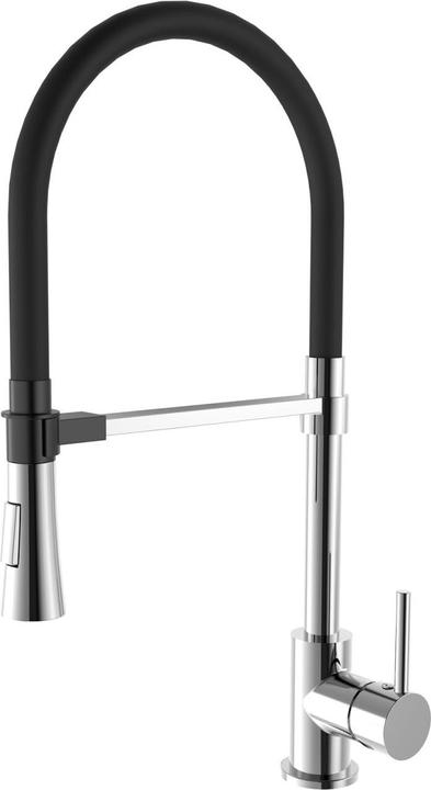 Emke Rubinetto da cucina con tubo in silicone da 60 cm, 2 modalità di spruzzo, girevole a 360°, cromo