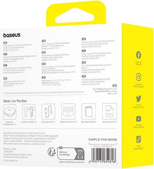 Produktbild Baseus Bowie E16 Kopfhörer True Wireless Earphones im Ohr Anrufe/Musik USB Typ-C Bluetooth Blau (6 h, Kabellos)