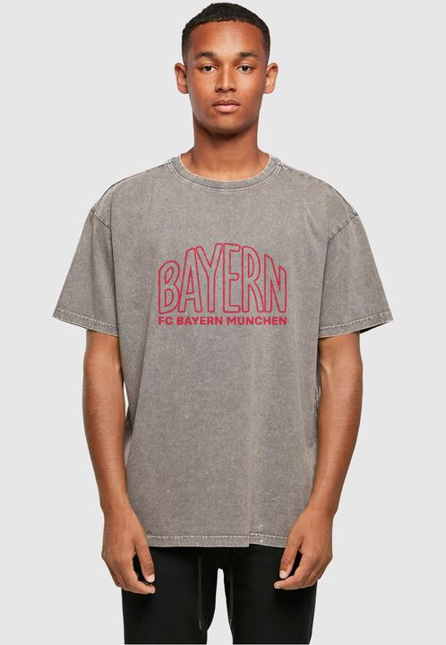 Actual product image FC Bayern München Logo Outlines Red Acid Washed Heavy Oversize Tee - 115271 (XS)