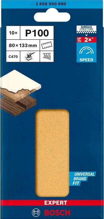 Image du produit Bosch Professional Zubehör EXPERT C470 Papier abrasif à 8 trous pour ponceuses vibrantes, 80 x 133 mm, G 100, 10 pcs. (100)