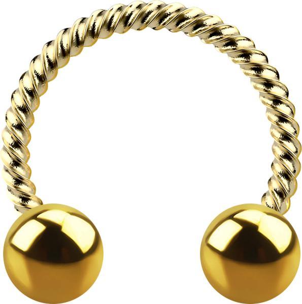Produktbild Star Piercing Micro Circular Barbell vergoldet geflochten mit zwei Kugeln (ohne Messing, Chirurgenstahl 316L)