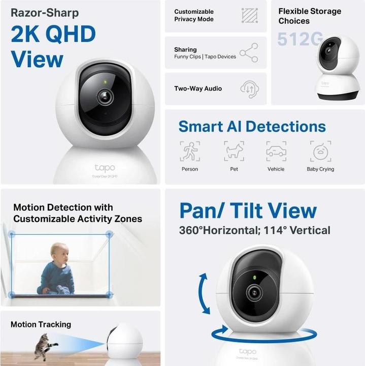 Produktbild TP-Link Tapo C220 4MP 360°-WLAN-Kamera MicroSD (2560 x 1440 Pixels)