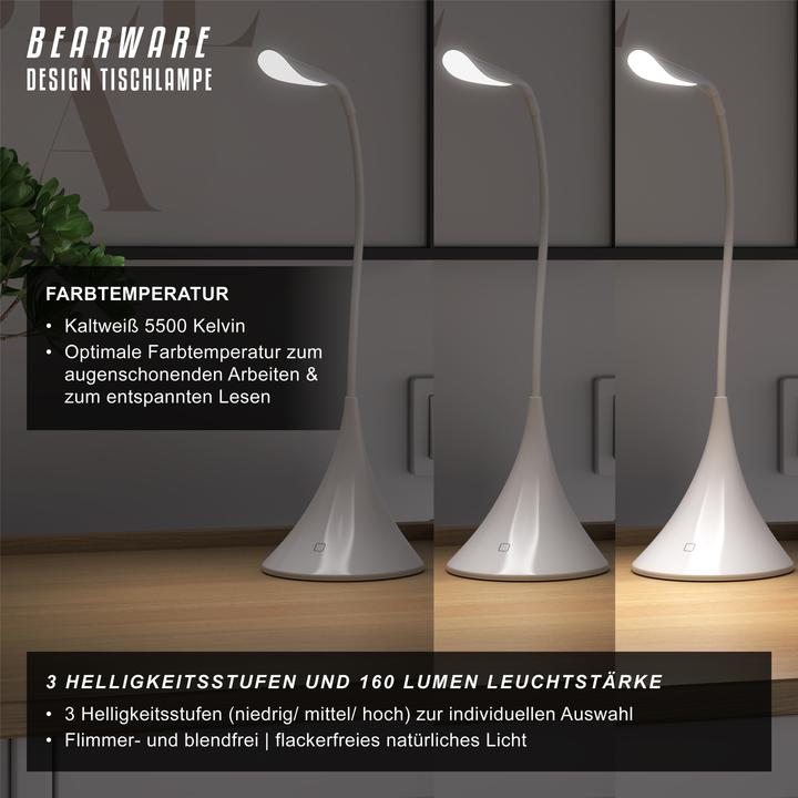 Image du produit CSL Schreibtischlampe LED Tischlampe, flexibler Schwanenhals, Leselampe mit USB oder Batteriebetrieb (160 lm)