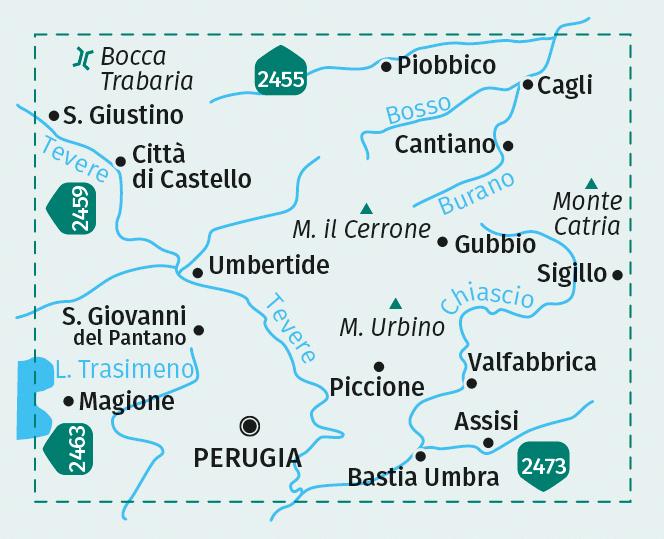 Immagine prodotto Carta escursionistica 2464 Perugia, Assisi, Città di Castello, Gubbio 1:50.000