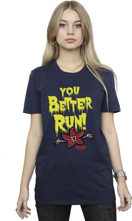 Actual product image Netflix Womens/Ladies Stranger Things You Better Run Cotton Boyfriend T-Shirt (5XL)