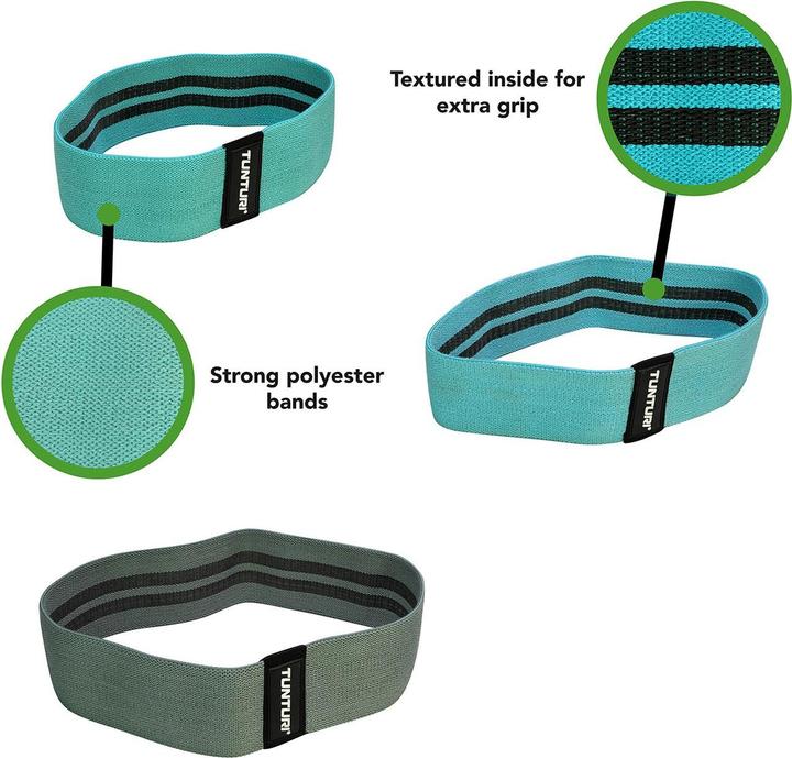 Immagine prodotto Tunturi Textil Resistance Band Widerstandsbänder 3er Set (0.30 m, Medio, Strong, Light)