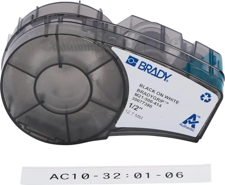 Actual product image Brady M21-500-414, Grip hook and loop tape for printing on BMP21-PLUS, polyester, black on white, 12.70 (1.27 cm, White, Black)