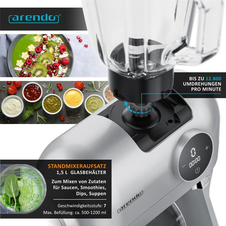 Actual product image Arendo Universal food processor with blender, mixer, 5 litre stainless steel bowl, kneading machine 1200W (1200 W)