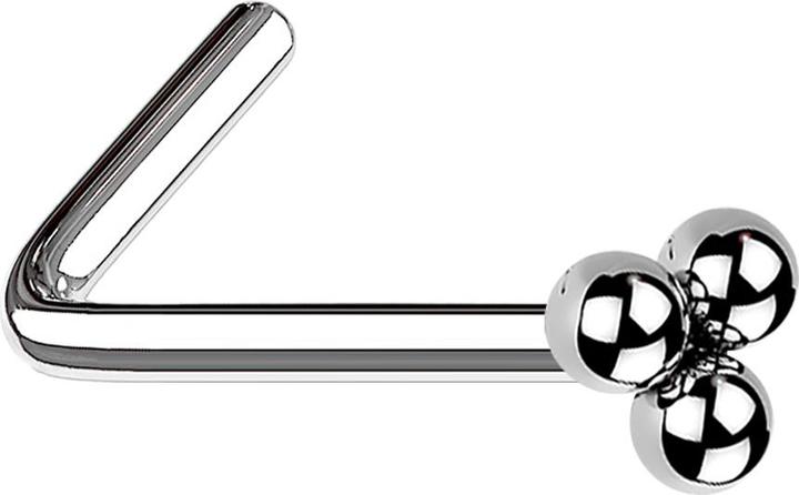 Star Piercing Nasenstecker gewinkelt silber drei Kugeln (ohne Messing, Chirurgenstahl 316L)