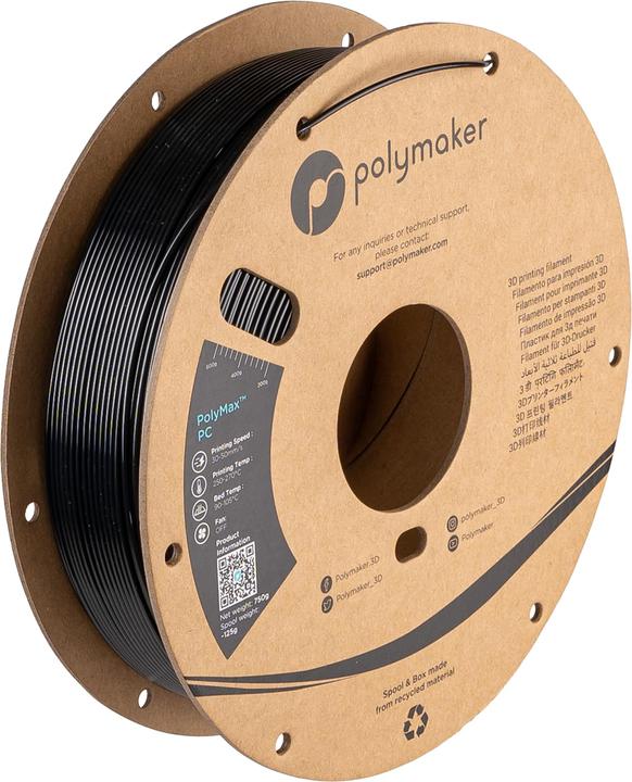 Actual product image Polymaker PC02001 Polymax Tough Filament PC (Polycarbonate) high stiffness, hit (Carbon, 1.75 mm, 750 g, Black)