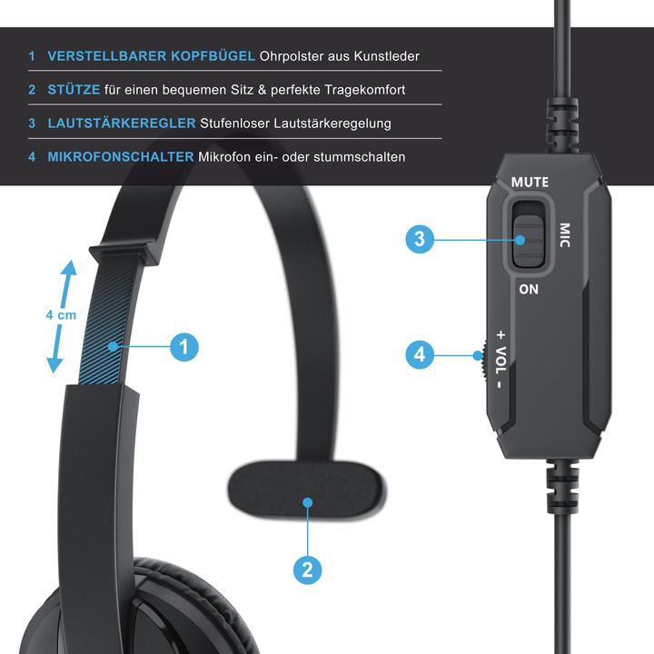 Produktbild CSL Mono-Headset On-Ear mit Mikrofon, PC-Bürokopfhörer, 3,5 mm Klinke, große Ohrpolster, Freisprecheinri (Kabelgebunden)