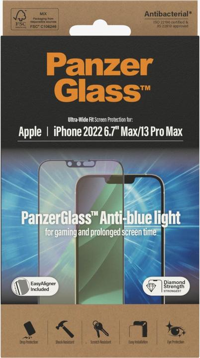 Actual product image PanzerGlass Screen Protector Ultra Wide Anti Bluelight iPhone 14 Plus (1 Piece, Apple iPhone 13 Pro Max, Apple iPhone 14 Plus)