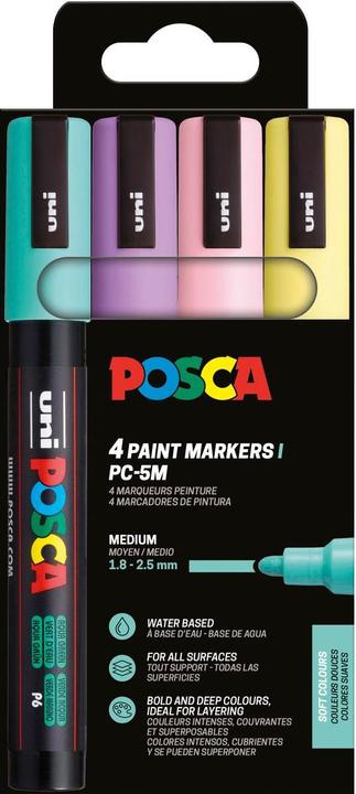 Produktbild Posca Marker UNI PC-5M 4er Set Soft Col (Lavendel, hellrosa, Lichtgelb, Aqua Grün, 2.50 mm, 4 x)