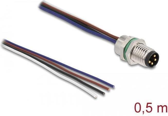 Actual product image Delock M8 4 pin connector for panel with open cables A-coded 0.5 m (Network cable)