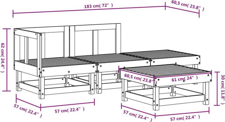 Produktbild VidaXL 4-tlg. Garten-Lounge-Set Weiss Massivholz Kiefer,Farbe
