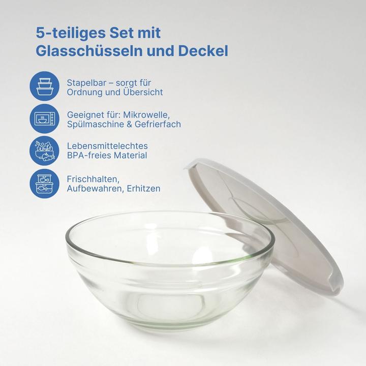 Actual product image B-Home Set of 5 glass bowls with lids (1 l, 5 x)